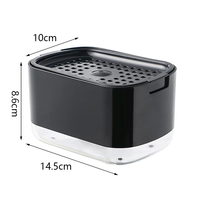 Dispenser de Sabonete com Pressão e Suporte para Esponja – Recipiente Automático para Detergente Líquido e Espuma de Cozinha e Banheiro