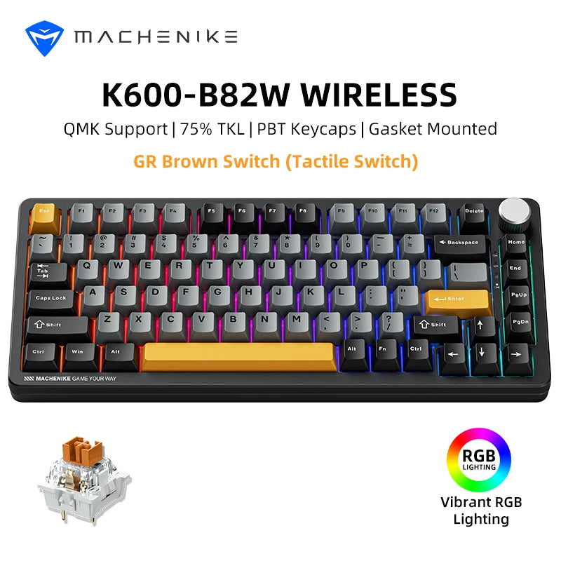 Teclado Mecânico Gamer MACHENIKE K600G RGB 75% Sem Fio