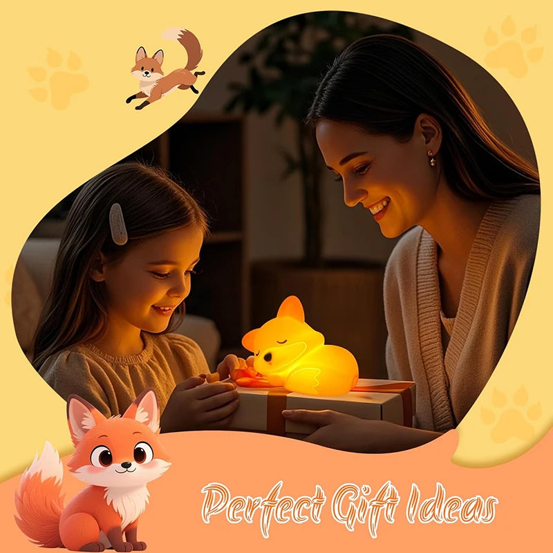Fox Night Light, Squishy Silicone Lamp Novelty Gifts, Rechargeable Dimmable Timer Bedside Touch Nightlight for Breastfeeding