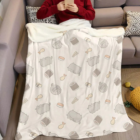 Cobertor Flanelado Fofo de Gato Pusheen – Manta Macia e Aconchegante para Sofá e Decoração
