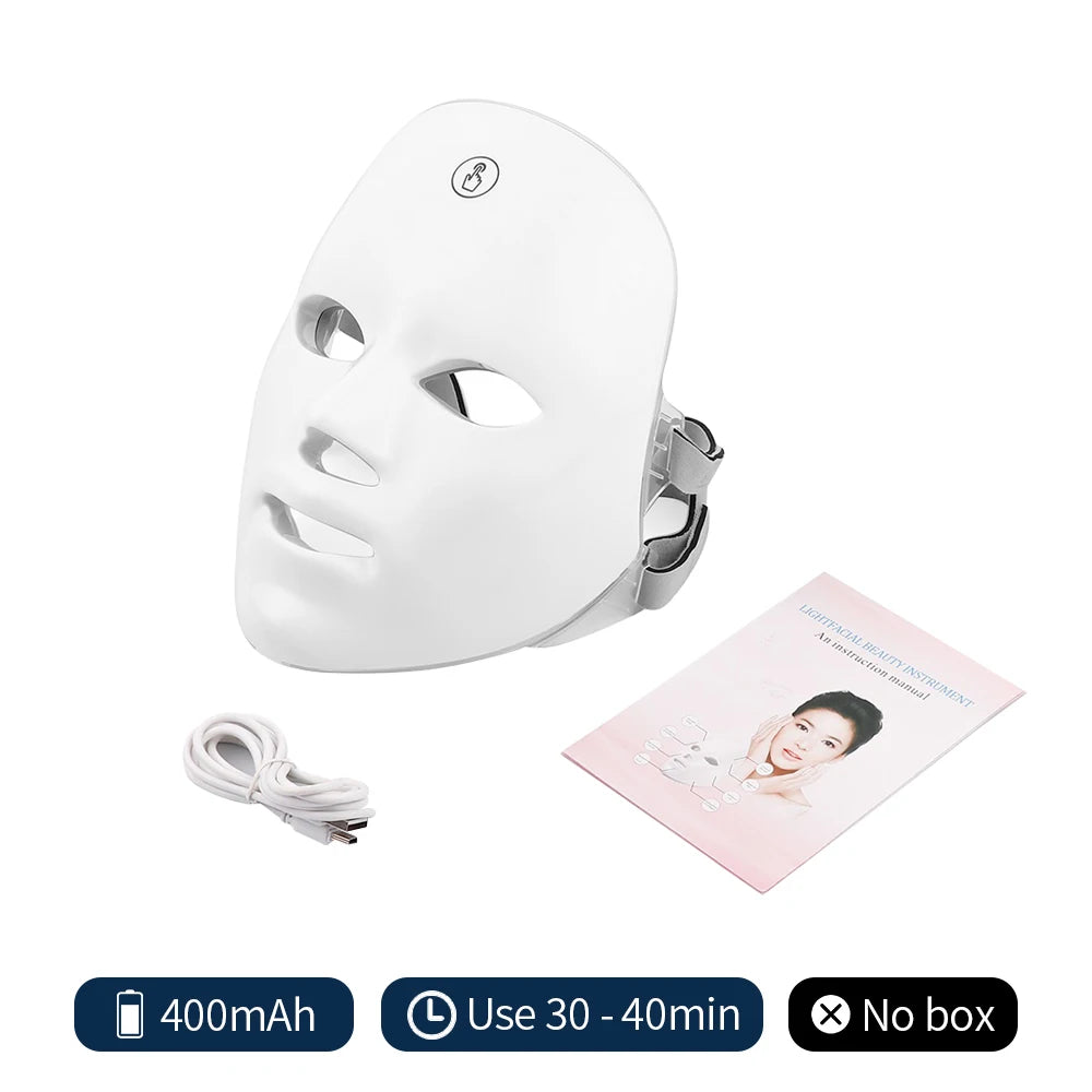 Máscara Facial LED Recarregável 7 Cores para Rejuvenescimento e Cuidados da Pele