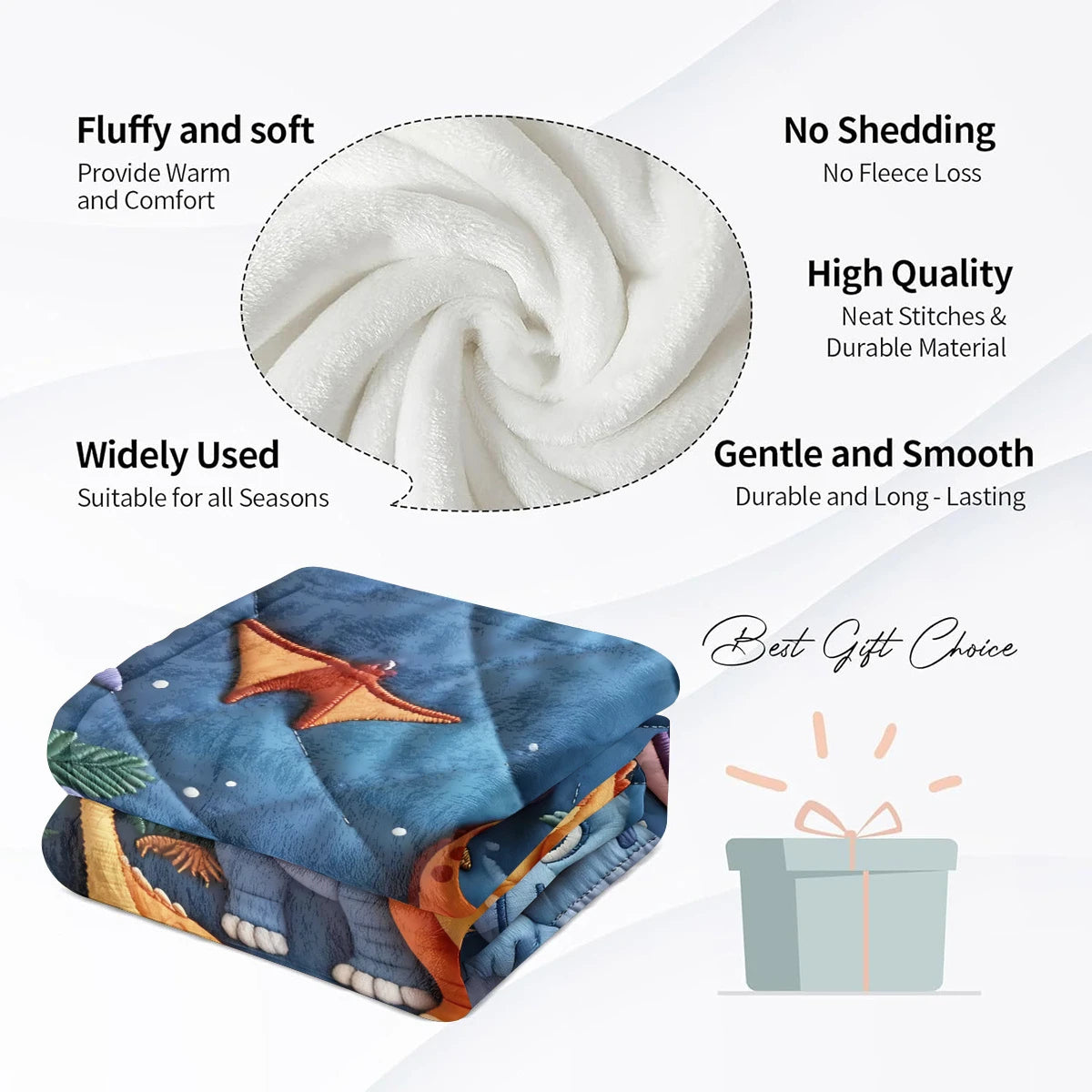 Manta Fleece Infantil VIKAMA com Estampa 3D de Dinossauro Jurassic – Cobertor Fofo para Crianças e Decoração de Quarto