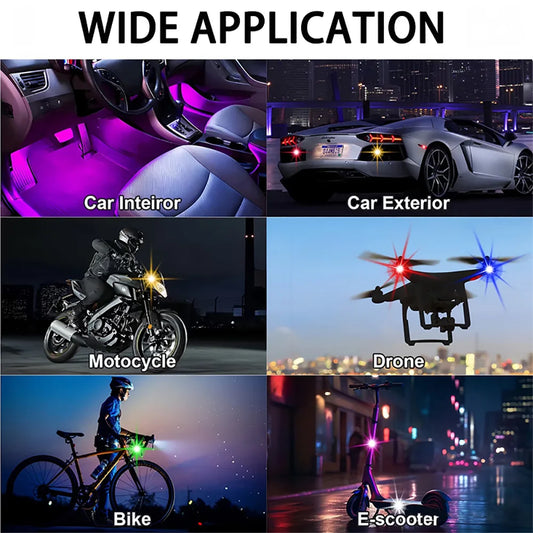 Kit de Luz LED RGB Recarregável para Carro e Moto com Controle Remoto – Lâmpada Decorativa de Atmosfera