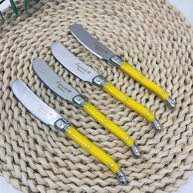 Conjunto com 4 Facas Laguiole para Manteiga e Queijo – Espalhadores em Aço Inoxidável com Cabo Colorido para Restaurante e Casa (6,25")