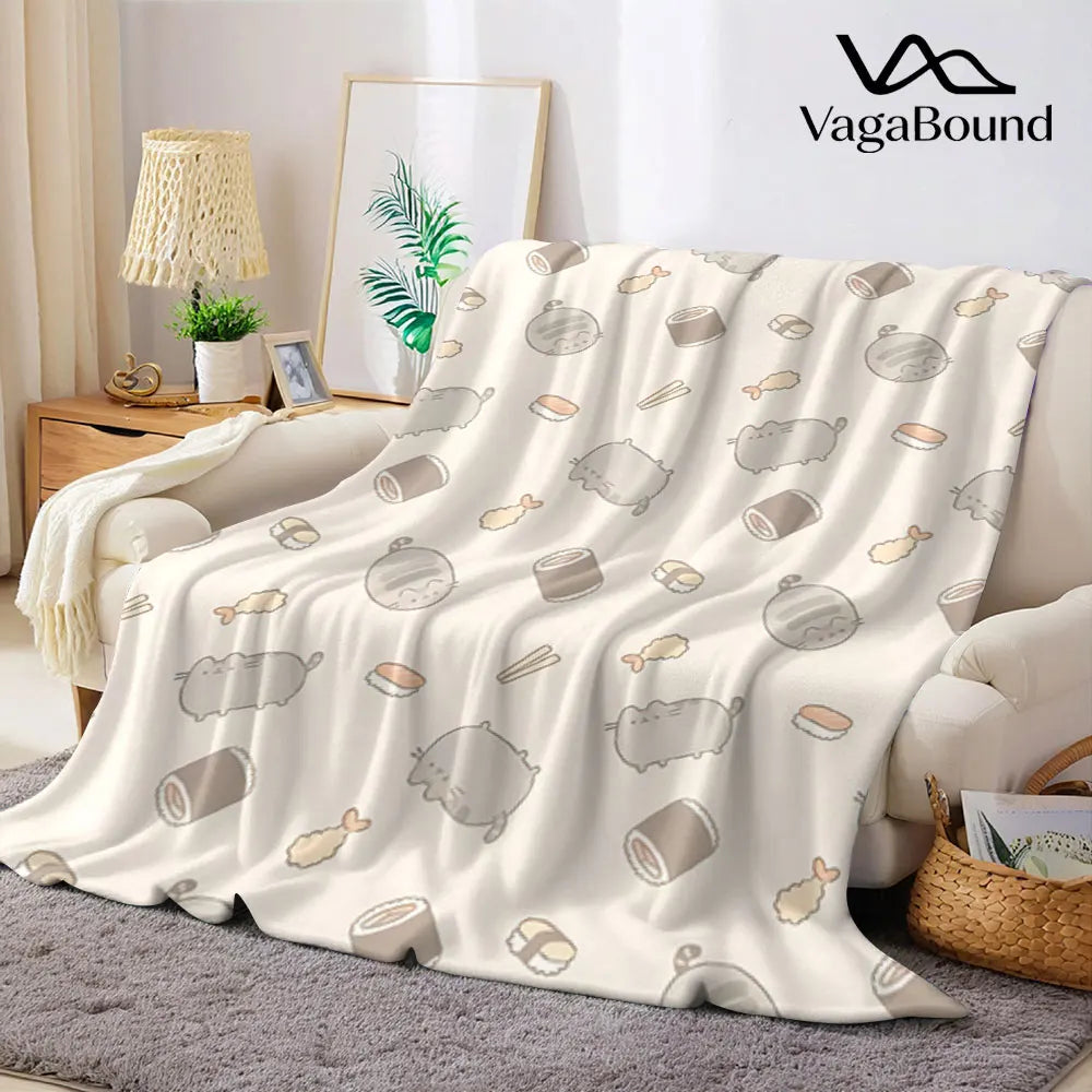 Cobertor Flanelado Fofo de Gato Pusheen – Manta Macia e Aconchegante para Sofá e Decoração