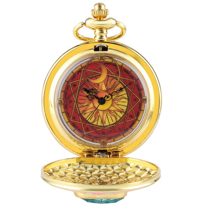 Relógio de Bolso Luxo Dourado em Formato de Coração – Relógio Quartz com Pingente de Cristal e Corrente Estilo Steampunk para Mulheres