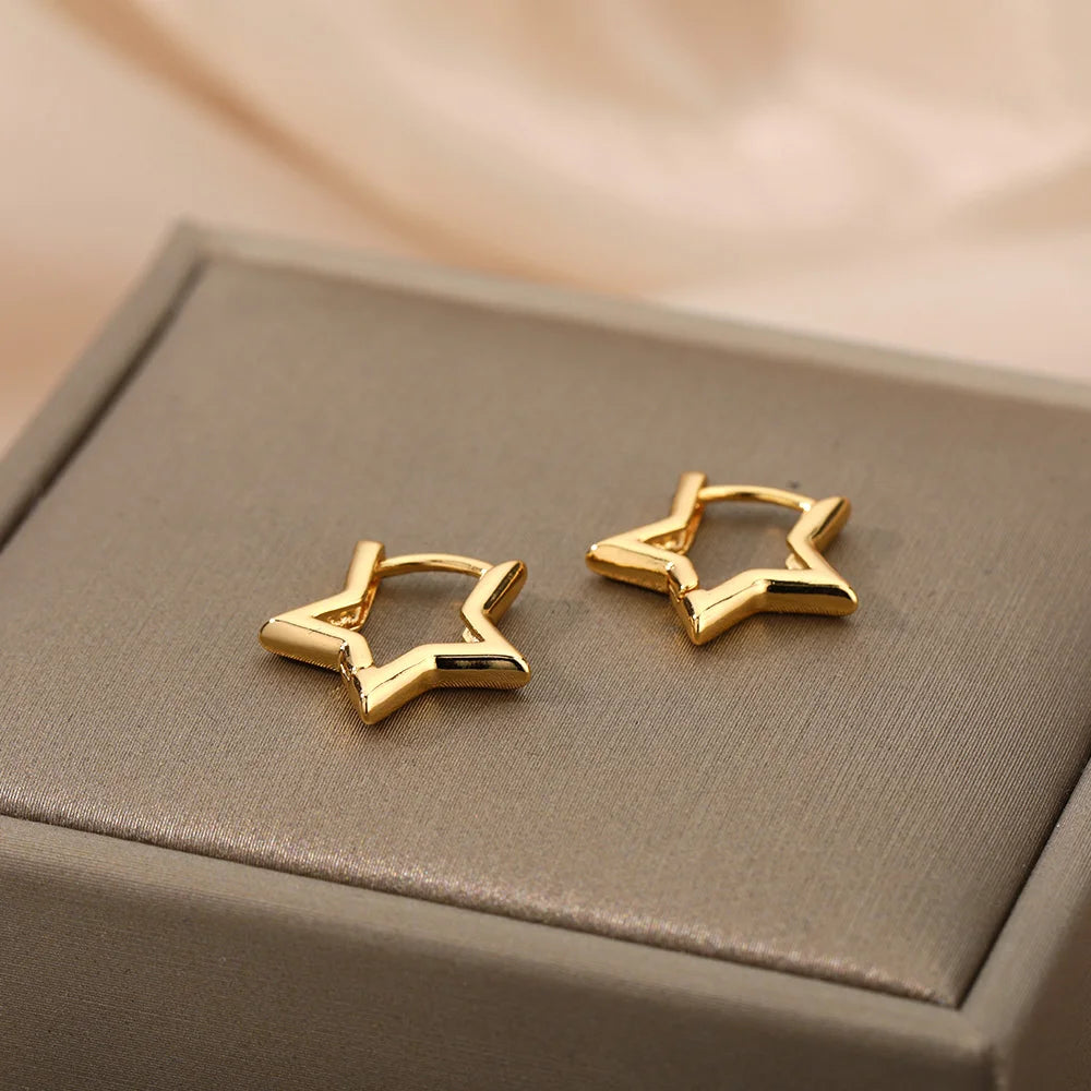 Brincos Luxuosos de Estrela para Mulheres – Argolas Minimalistas em Aço Inoxidável, Joias Y2K 2025