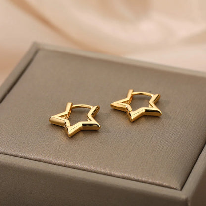 Brincos Luxuosos de Estrela para Mulheres – Argolas Minimalistas em Aço Inoxidável, Joias Y2K 2025