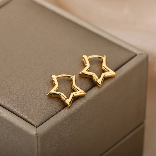 Brincos Luxuosos de Estrela para Mulheres – Argolas Minimalistas em Aço Inoxidável, Joias Y2K 2025