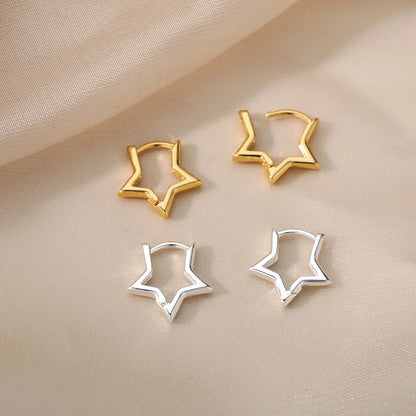 Brincos Luxuosos de Estrela para Mulheres – Argolas Minimalistas em Aço Inoxidável, Joias Y2K 2025