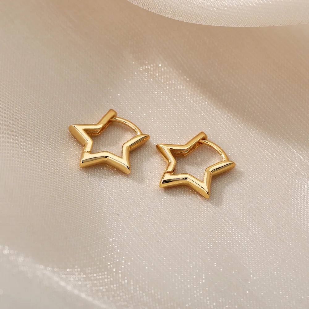 Brincos Luxuosos de Estrela para Mulheres – Argolas Minimalistas em Aço Inoxidável, Joias Y2K 2025