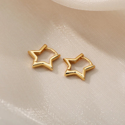 Brincos Luxuosos de Estrela para Mulheres – Argolas Minimalistas em Aço Inoxidável, Joias Y2K 2025