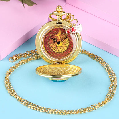 Relógio de Bolso Luxo Dourado em Formato de Coração – Relógio Quartz com Pingente de Cristal e Corrente Estilo Steampunk para Mulheres