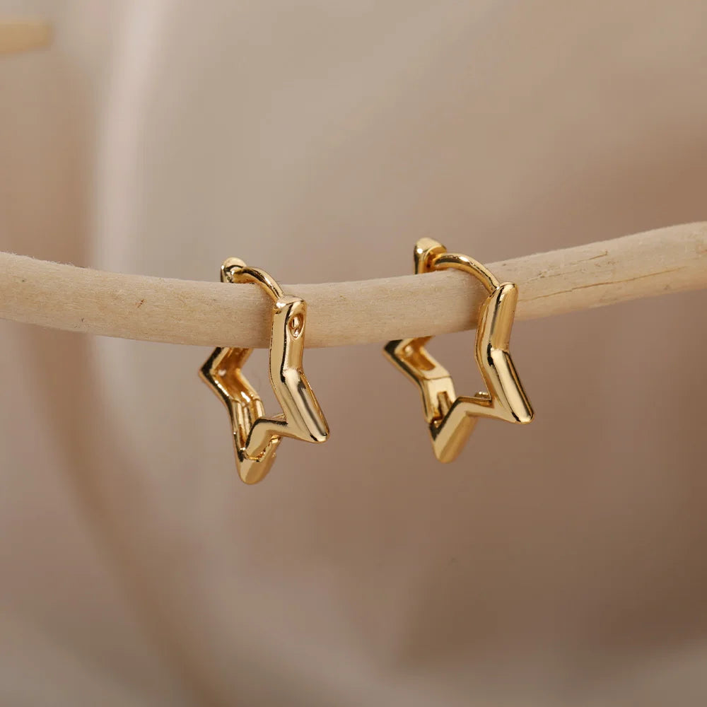 Brincos Luxuosos de Estrela para Mulheres – Argolas Minimalistas em Aço Inoxidável, Joias Y2K 2025