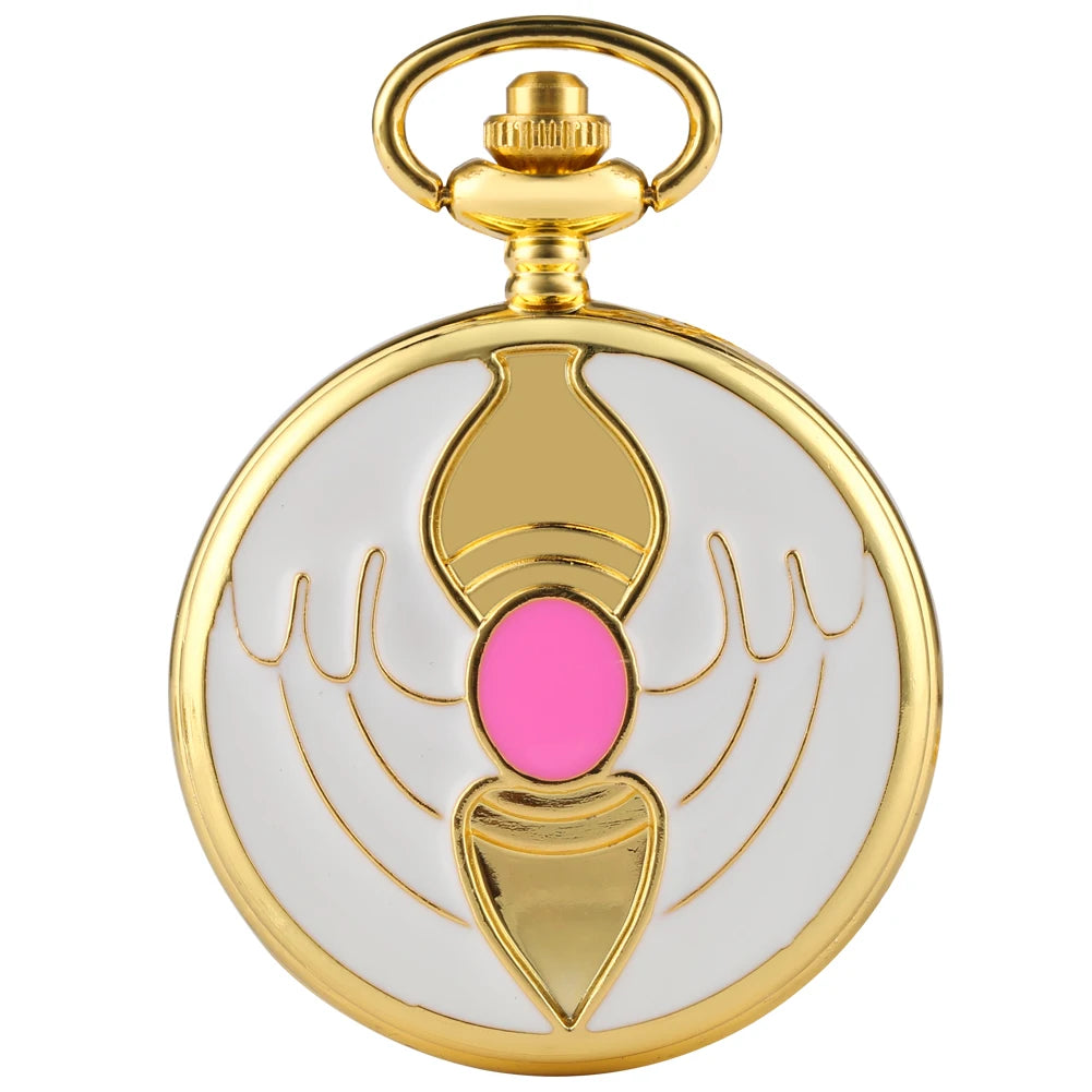 Relógio de Bolso Luxo Dourado em Formato de Coração – Relógio Quartz com Pingente de Cristal e Corrente Estilo Steampunk para Mulheres