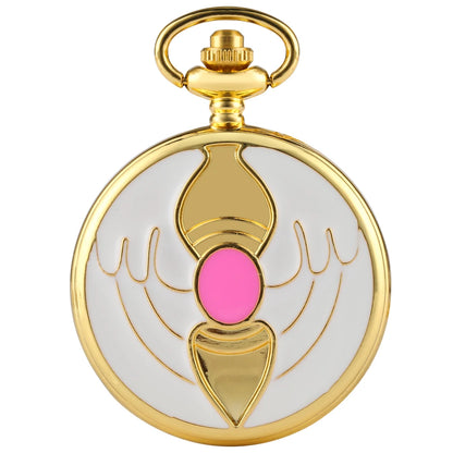 Relógio de Bolso Luxo Dourado em Formato de Coração – Relógio Quartz com Pingente de Cristal e Corrente Estilo Steampunk para Mulheres