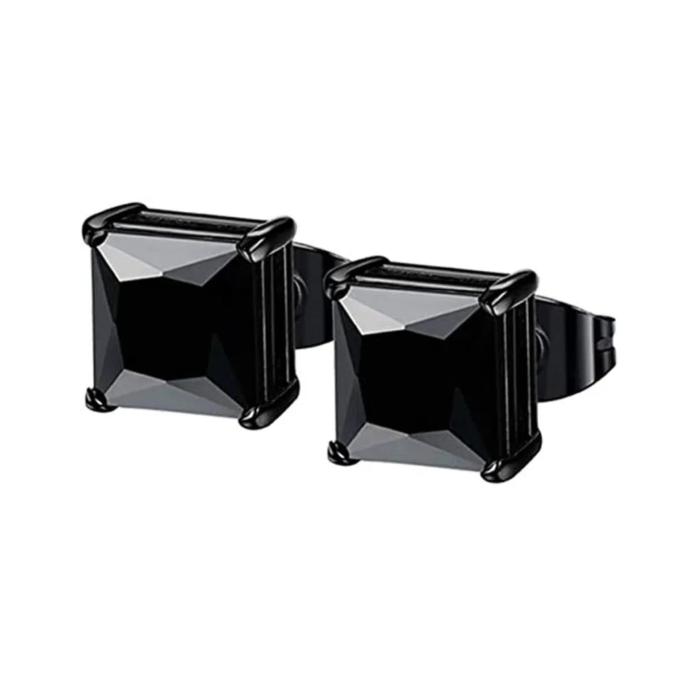1-2 Pares de Brincos de Pino em Aço Inoxidável 316L Hipoalergênico com Zircônia CZ – Modelo Quadrado e Redondo Unissex (3-8 mm)
