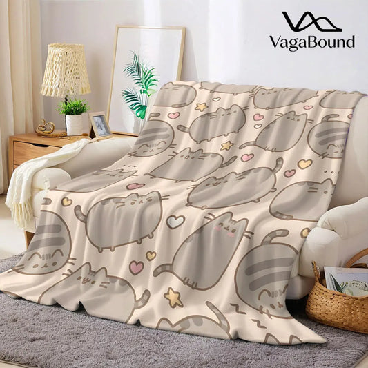 Cobertor Flanelado Fofo de Gato Pusheen – Manta Macia e Aconchegante para Sofá e Decoração