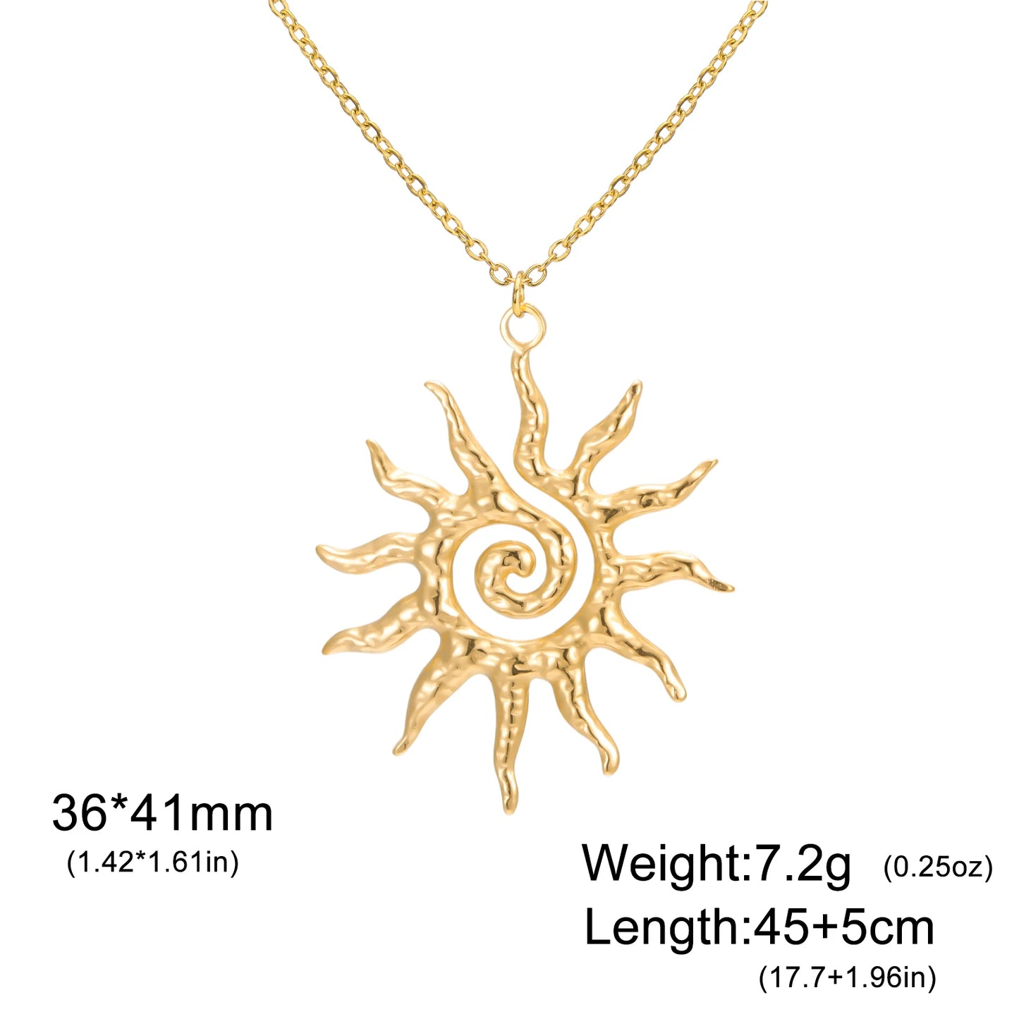 Colar Lucktune Vintage Chic com Pingente de Sol – Colar Espiral Sobrenatural em Aço Inoxidável para Mulheres