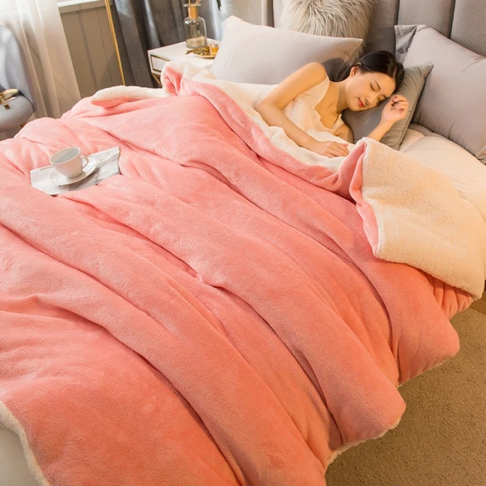 Manta de Lã Quente para Inverno – Cobertor Dupla Face para Cama de Casal, Acampamento e Decoração