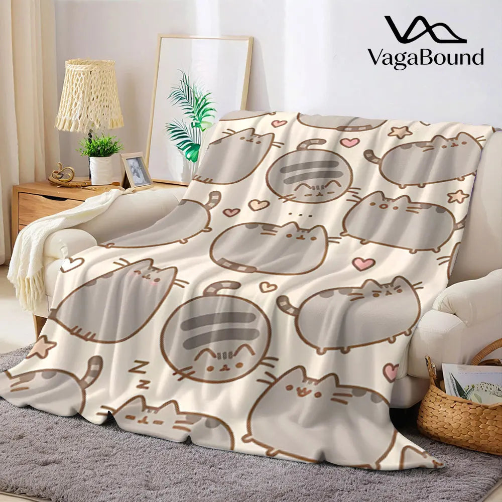 Cobertor Flanelado Fofo de Gato Pusheen – Manta Macia e Aconchegante para Sofá e Decoração