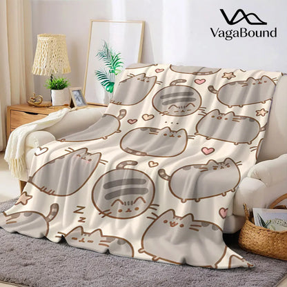 Cobertor Flanelado Fofo de Gato Pusheen – Manta Macia e Aconchegante para Sofá e Decoração