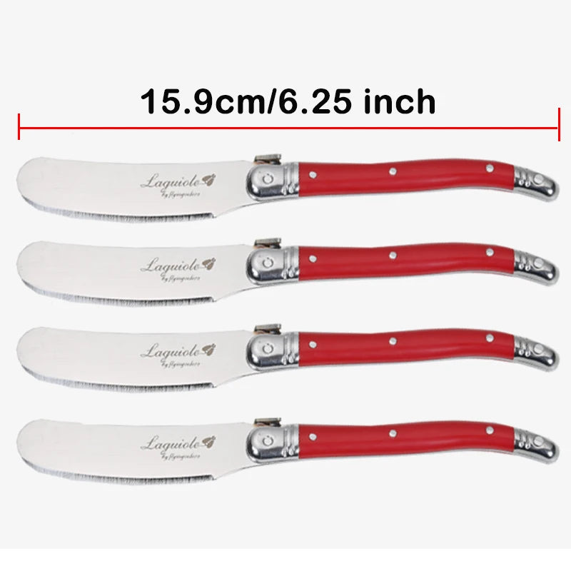 Conjunto com 4 Facas Laguiole para Manteiga e Queijo – Espalhadores em Aço Inoxidável com Cabo Colorido para Restaurante e Casa (6,25")