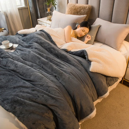 Manta de Lã Quente para Inverno – Cobertor Dupla Face para Cama de Casal, Acampamento e Decoração