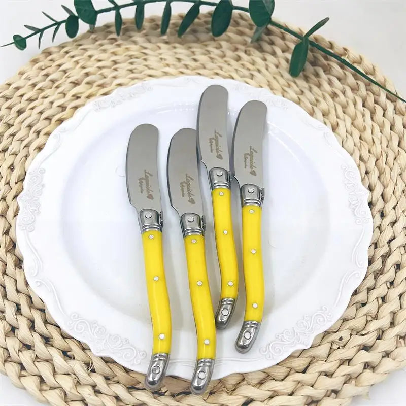 Conjunto com 4 Facas Laguiole para Manteiga e Queijo – Espalhadores em Aço Inoxidável com Cabo Colorido para Restaurante e Casa (6,25")