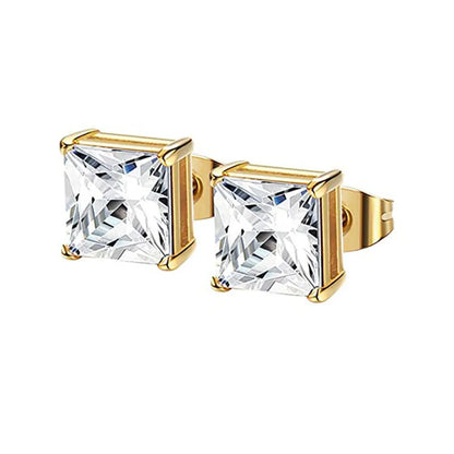 1-2 Pares de Brincos de Pino em Aço Inoxidável 316L Hipoalergênico com Zircônia CZ – Modelo Quadrado e Redondo Unissex (3-8 mm)