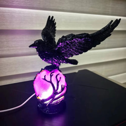 Creative Gothic Raven LED Lamp Sculpture Purple Glow Sphere Mysterious Decor for Dark Art Unique Desk Night Light Ornament