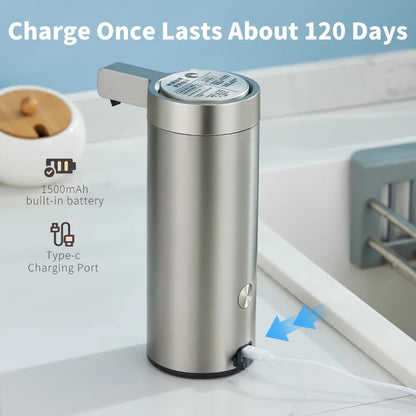 Dispenser Automático de Sabonete com Sensor – 270ml em Aço Inoxidável 304 para Cozinha e Banheiro