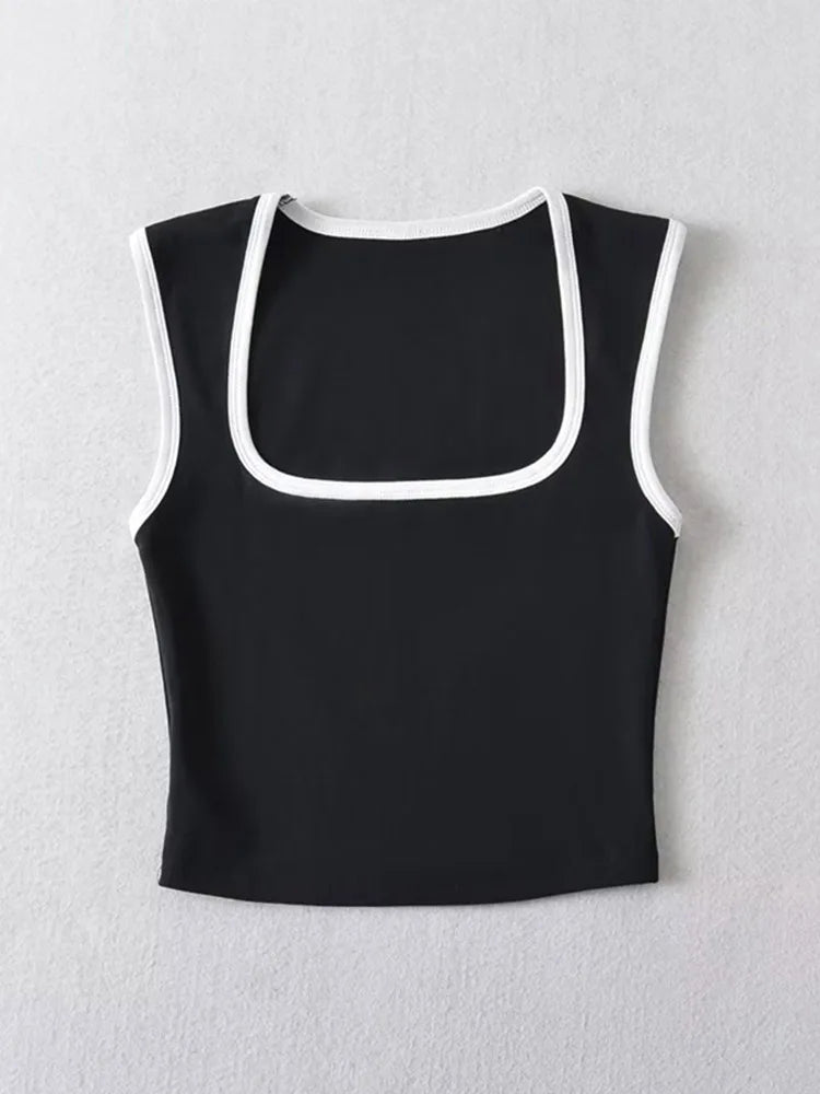 Top Feminino Y2K Streetwear – Regata Slim Cropped com Gola Quadrada e Design Casual Fashion
