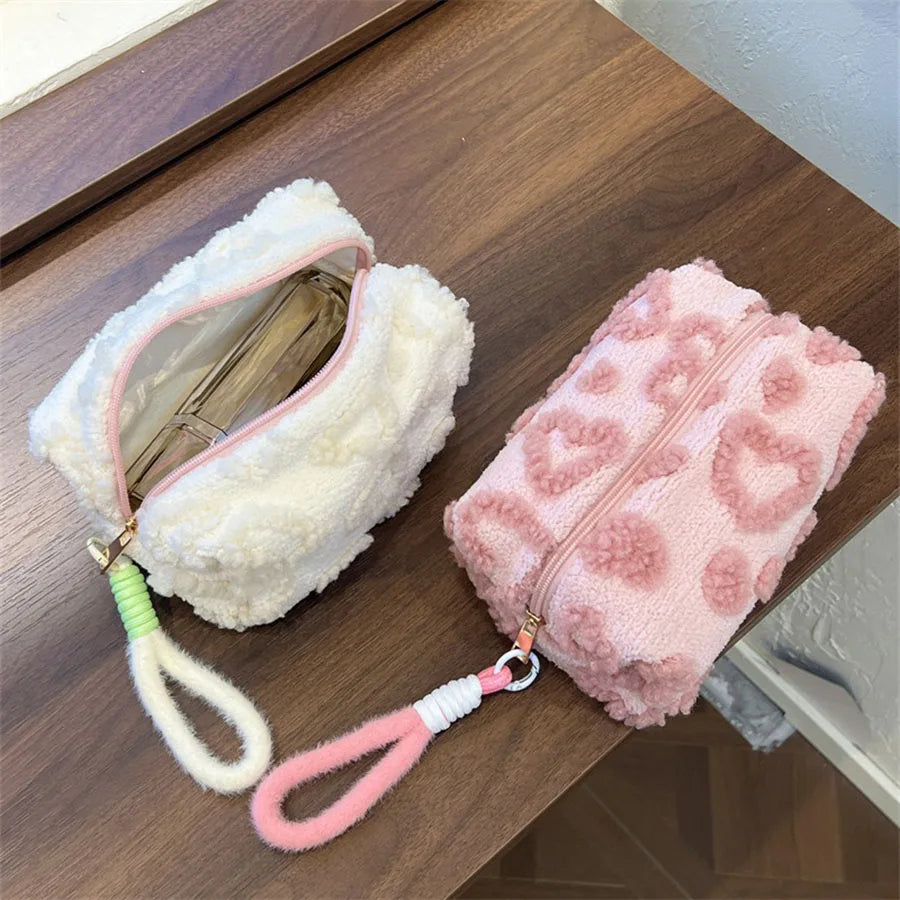 Necessaire de Pelúcia com Alça, Bolsa Organizadora de Cosméticos e Acessórios