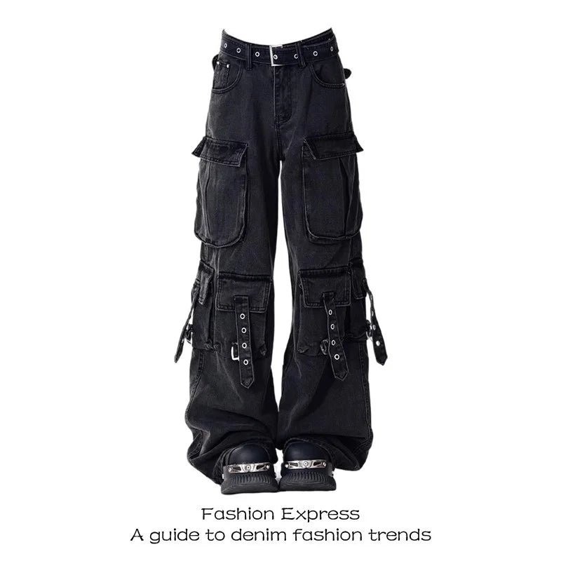 Calça Jeans Feminina Retrô Americana – Modelo Reta e Pantalona de Cintura Casual, Estilo Streetwear Fashion e Moderno