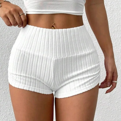 Short Feminino Canelado de Cintura Alta – Modelo Slim com Tecido Elástico para Dormir, Academia, Yoga, Fitness e Uso Casual