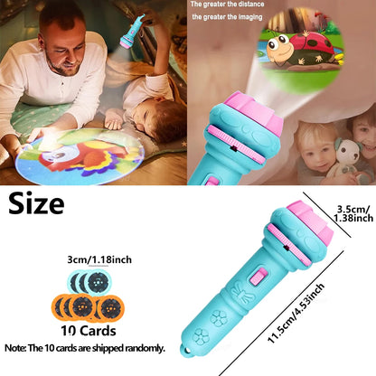 Projector Flashlight for Kids 10 Cards 80 Patterns Bedtime Toys Cartoon Light Educational Toy Gift for Toddler Boys Girls