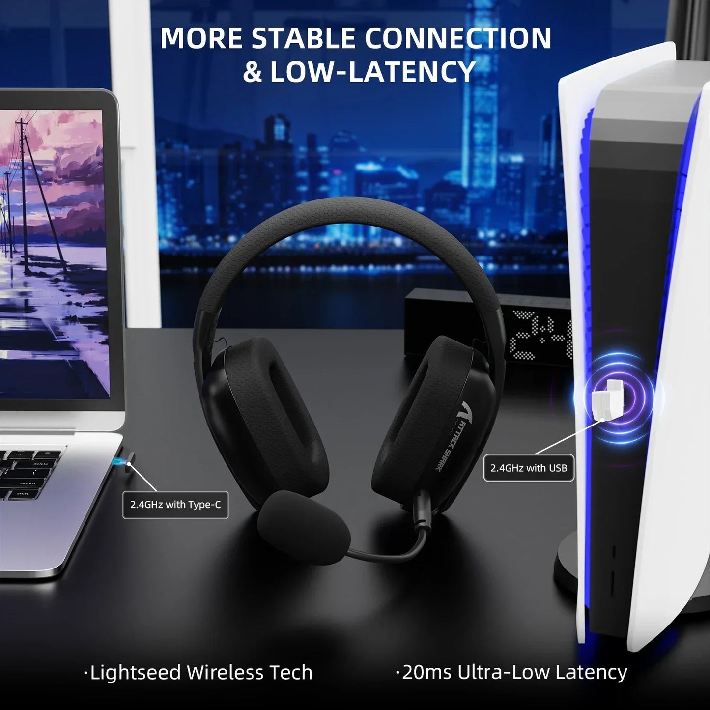 Headset Gamer ATTACK SHARK L80PRO Sem Fio 2.4G/Bluetooth para PC, PS5, Switch e Xbox