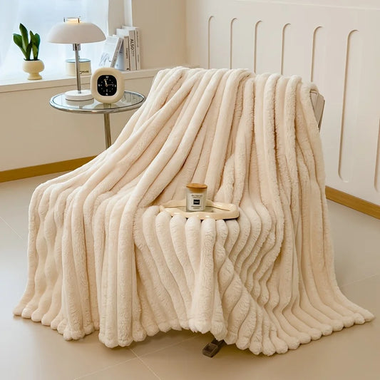 Manta Flanelada Grossa com Listras Largas – Cobertor Multifuncional para Cama, Sofá e Cochilo