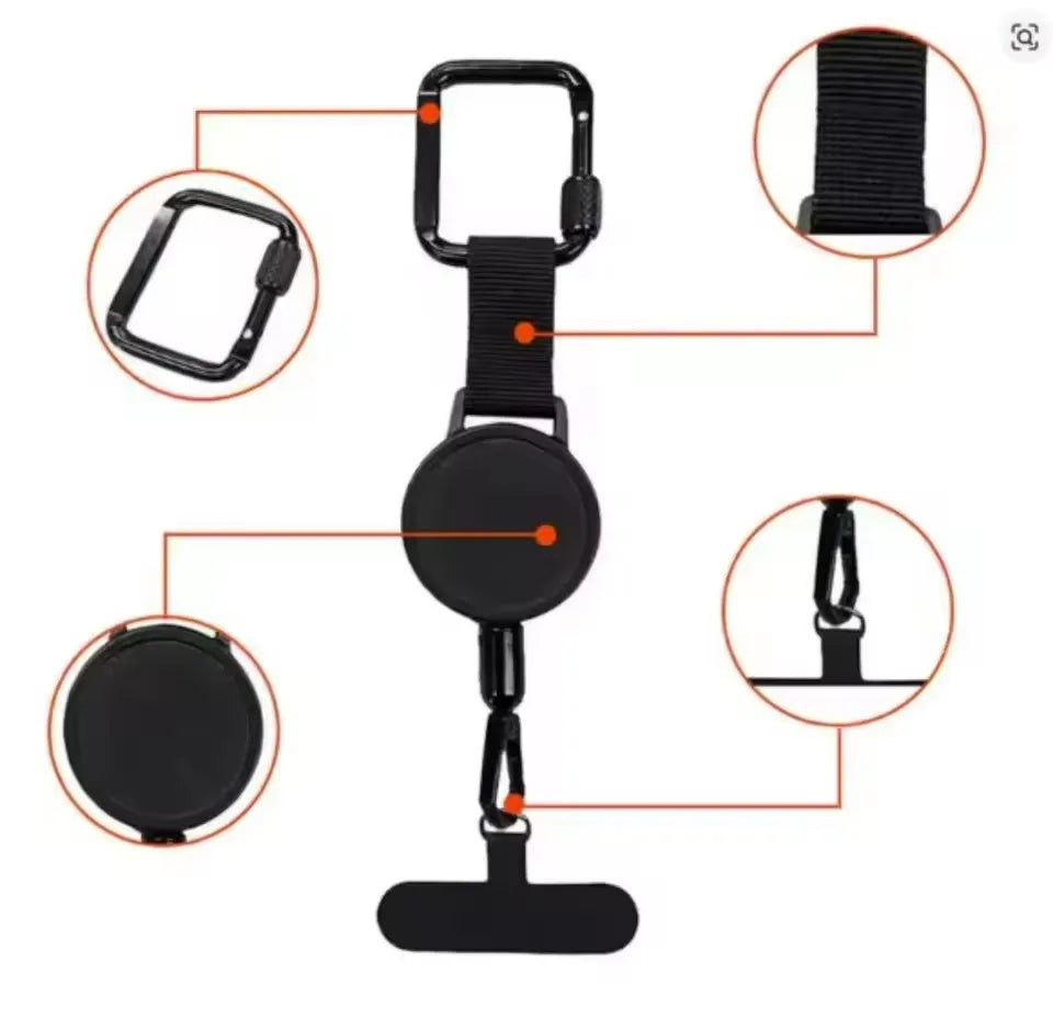 Cordão Retrátil Antifurto para Celular com Mosquetão Anti Queda