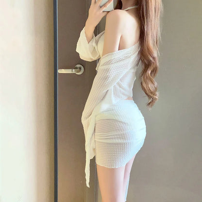 Women's Long Sleeve Knit Bikini Set, Pure Sexy Push-Up Swimsuit with Cover-Up, Elegant Resort Swimwear for Vacation Beach
