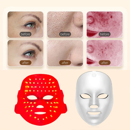 Máscara Facial LED Recarregável 7 Cores para Rejuvenescimento e Cuidados da Pele