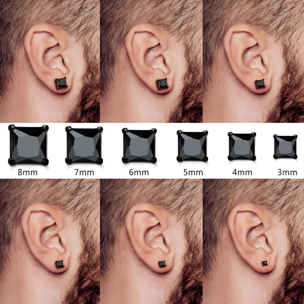1-2 Pares de Brincos de Pino em Aço Inoxidável 316L Hipoalergênico com Zircônia CZ – Modelo Quadrado e Redondo Unissex (3-8 mm)