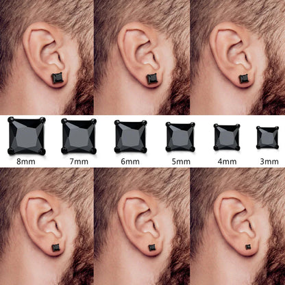1-2 Pares de Brincos de Pino em Aço Inoxidável 316L Hipoalergênico com Zircônia CZ – Modelo Quadrado e Redondo Unissex (3-8 mm)