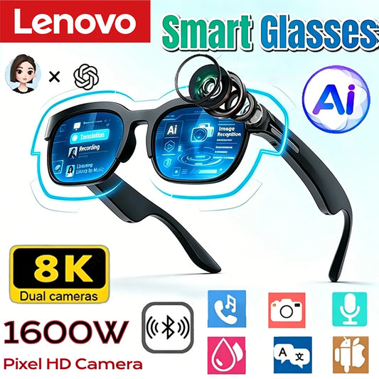 Óculos Inteligentes Lenovo AI com Tradução e Bluetooth