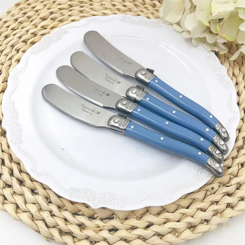 Conjunto com 4 Facas Laguiole para Manteiga e Queijo – Espalhadores em Aço Inoxidável com Cabo Colorido para Restaurante e Casa (6,25")