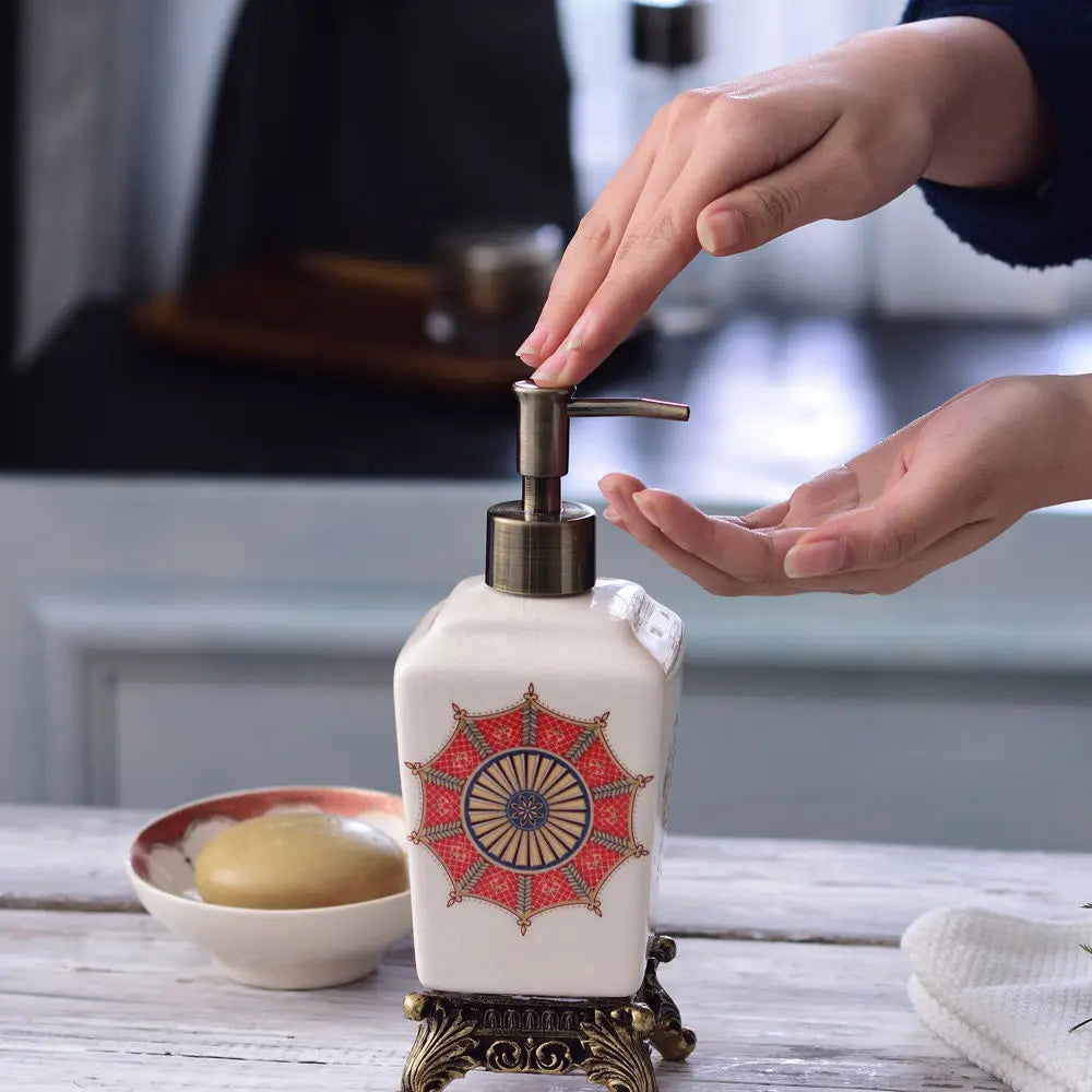 Frasco Cerâmico Chinês Vintage para Loção, Shampoo e Sabonete Líquido – Dispenser Decorativo para Banheiro