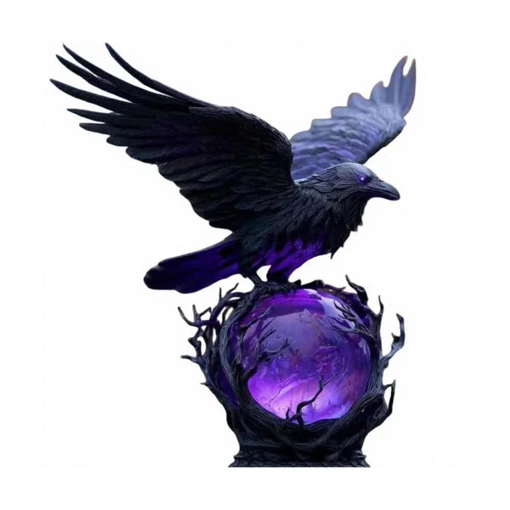 Creative Gothic Raven LED Lamp Sculpture Purple Glow Sphere Mysterious Decor for Dark Art Unique Desk Night Light Ornament