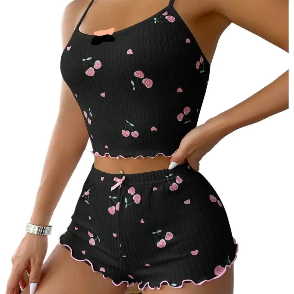 Summer Pajama Set Large Size Vest Shorts Women's Suspenders Soft Casual Cute Printed Women Pajamas Set