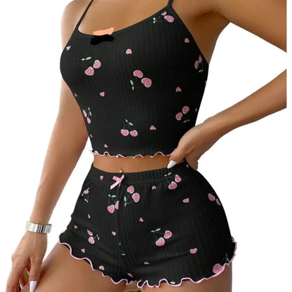 Summer Pajama Set Large Size Vest Shorts Women's Suspenders Soft Casual Cute Printed Women Pajamas Set